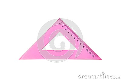 One plastic pink triangle with degrees and digits for education or work isolated on white background Stock Photo