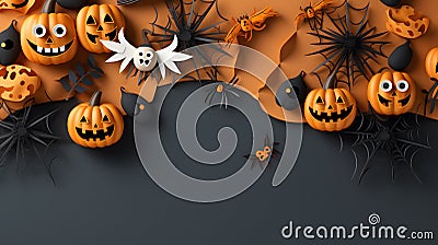 One Pumpkin Sitting on Blank Spooky Web Background Stock Photo