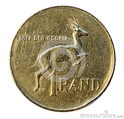 One rand coin isolated on white. South Africa. 1977 Stock Photo