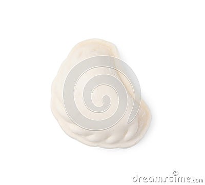 One raw dumpling (varenyk) isolated on white, top view Stock Photo