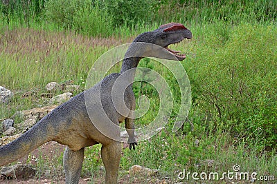 The one of reconstructions of Mesozoic reptiles and amphibians Editorial Stock Photo