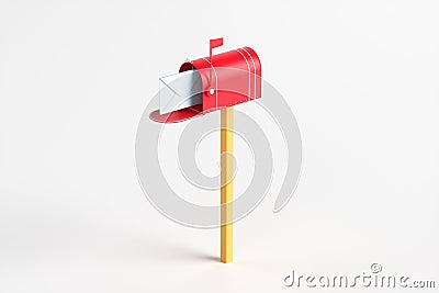 One red mailbox with an envelope inside on a white background Cartoon Illustration