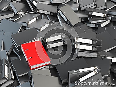 One red office binder and pile of black others. Archive. File s Cartoon Illustration