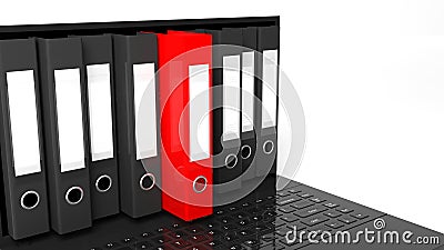 One red office folders among black ones Stock Photo