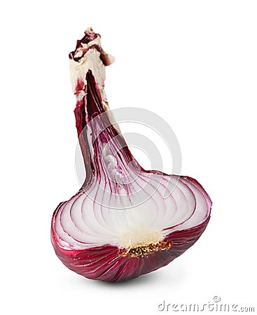 One red onion half closeup isolated on white background Stock Photo