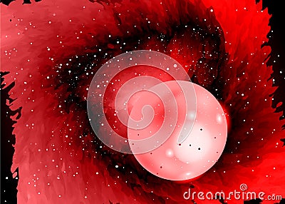 One red planet in deep space. Star field in space and a nebulae. Abstract background of universe and a gas congestion. Galaxy Vector Illustration