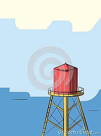 One red water tower on blue background Vector Illustration