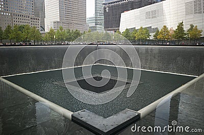Reflecting pool at National September 11 Memorial Editorial Stock Photo
