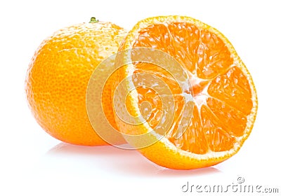 One ripe juicy tangerine and half Stock Photo