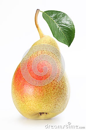 One ripe pear with a leaf. Stock Photo