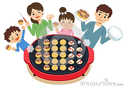 A fun landscape where you can have a meal while you are cooking with your family. Have a Takoyaki party on the hot plate. Vector Illustration