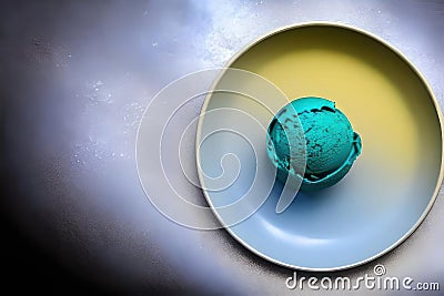 One scoop of ice cream in a colored plate. AI generative Stock Photo