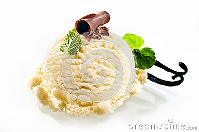 One scoop of vanilla gelato on a white background Stock Photo