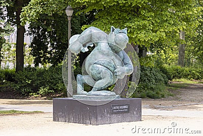 One of the sculpture of the famous comic book character of a big cat, Le Chat in Royal Park, Brussels, Belgium Editorial Stock Photo