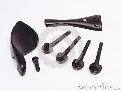 One set of ebony violin parts Stock Photo