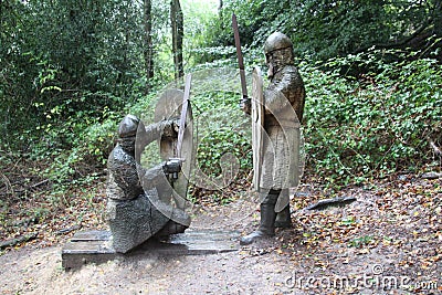 Carved Wooden Sculpture of Battle of Hastings Soldier Stock Photo