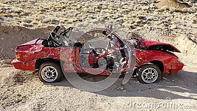 One shot up car riddled with bullets Stock Photo