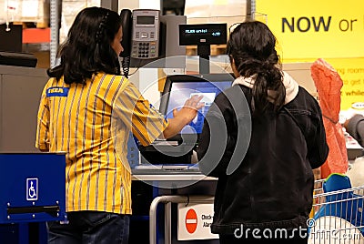 One side of check out counter inside Ikea store Editorial Stock Photo