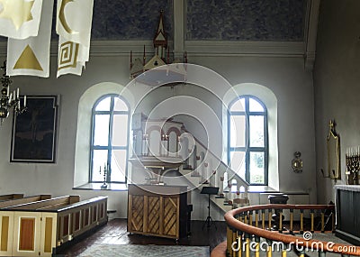 One side with pulpit in Gräsgärde church Editorial Stock Photo