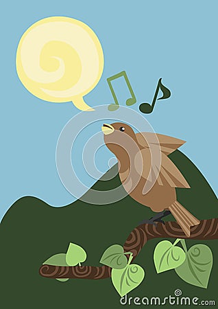 One Singing Little Bird Vector Illustration