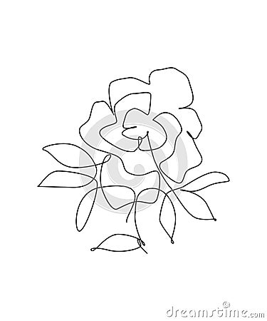 One single line drawing beauty rose flower vector illustration. Minimal tropical floral style, love romantic concept for poster, Vector Illustration