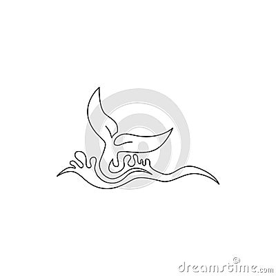 One single line drawing of big whale fish for company logo identity. Giant creature mammal animal mascot concept for conservation Vector Illustration