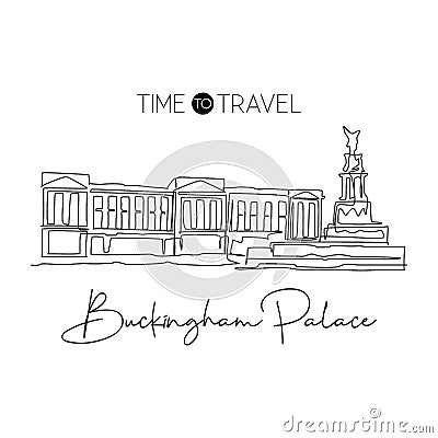 One single line drawing Buckingham Palace landmark. World famous iconic in London, England. Tourism travel postcard wall decor Vector Illustration