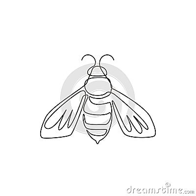 One single line drawing of cute bee for company logo identity. Honeybee farm icon concept from wasp animal shape. Dynamic Vector Illustration