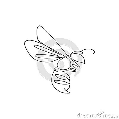 One single line drawing of cute bee for company logo identity. Honeybee farm icon concept from wasp animal shape. Modern Vector Illustration