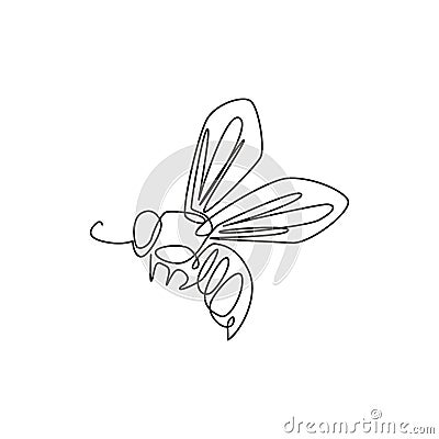 One single line drawing of cute bee for company logo identity. Honeybee farm icon concept from wasp animal shape. Trendy Vector Illustration