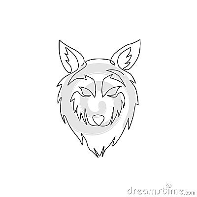 One single line drawing of dangerous wolf head for hunter club logo identity. Strong wolves mascot emblem concept for national zoo Vector Illustration