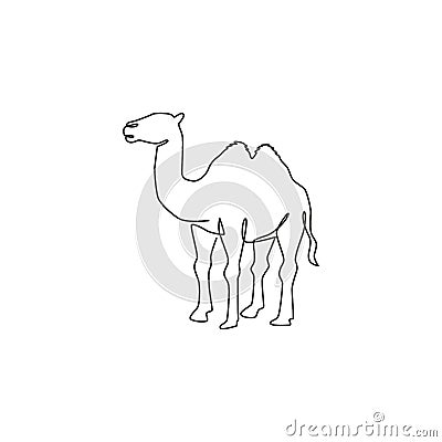 One single line drawing of desert Arabian camel for logo identity. Cute mammal animal concept for livestock husbandry icon. Trendy Vector Illustration