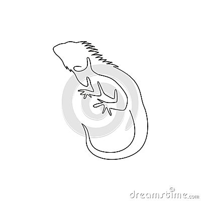 One single line drawing of exotic iguana for company logo identity. Cute reptilian animal mascot concept for pet lover society. Vector Illustration