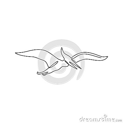 One single line drawing of flying pterodactyl for logo identity. Dino animal mascot concept for prehistoric theme park icon. Vector Illustration