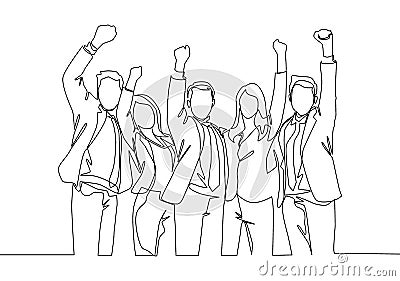 One single line drawing of group of young happy ceo and his colleagues celebrating their success achieving the company business Cartoon Illustration