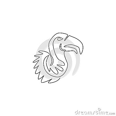One single line drawing of large vulture for zoo logo identity. Scavenging bird of prey mascot concept for national conservation Vector Illustration