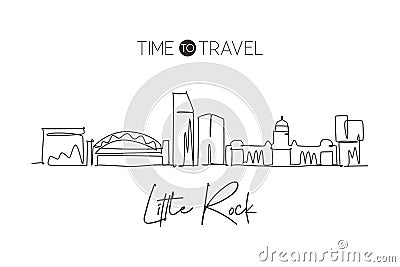 One single line drawing Little Rock city skyline, Arkansas. World historical town landscape. Best holiday destination postcard. Vector Illustration