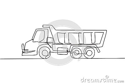 One single line drawing of long trailer truck vector illustration. Container truck for cargo logistic, business commercial Cartoon Illustration