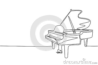 One single line drawing of luxury wooden grand piano. Modern classical music instruments concept continuous line draw design Vector Illustration