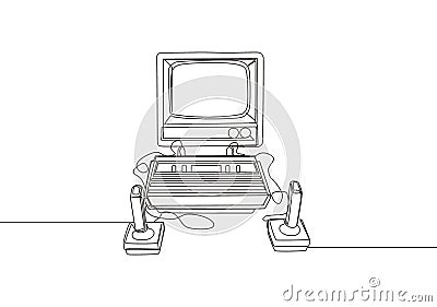 One single line drawing set of retro old classic arcade video game player with joystick. Vintage console game item concept Vector Illustration
