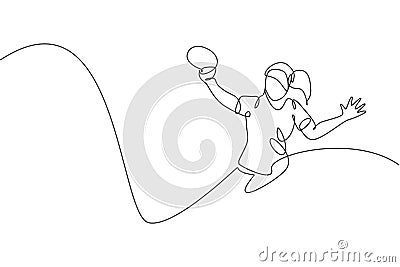 One single line drawing of young energetic woman table tennis player defense from rival vector illustration. Sport training Cartoon Illustration