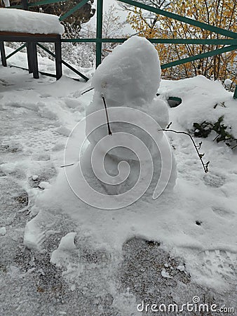 snowman in a white snow nature Stock Photo