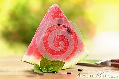 One slice of delicious watermelon - summer refreshment snack Stock Photo