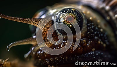One slimy snail shell, close-up forest portrait generated by AI Stock Photo