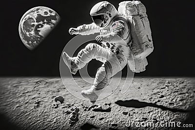 One Small Leap for Man, One Giant Leap for Mankind: Capturing the Thrill of a Moonwalk, ai generative Stock Photo