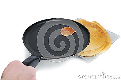 One small slapjack on frying pan Stock Photo