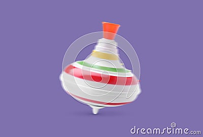 One spinning top in motion on purple background. Toy whirligig Stock Photo