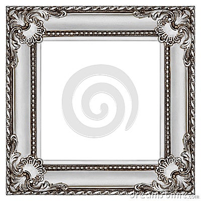 one square grey and silver wooden frame isolated on white Stock Photo