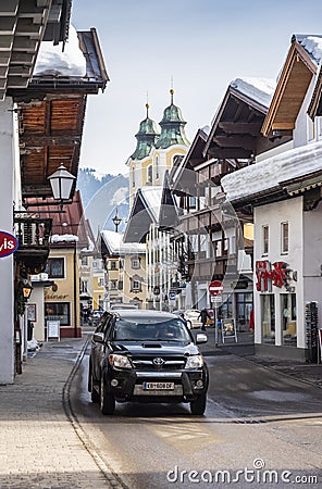 Main street SpeckbacherstraÃŸe St. Johann in Tirol Editorial Stock Photo