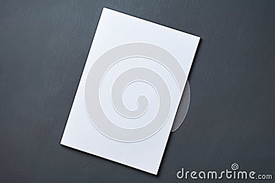 One stack of blank white paper sheets lies on dark concrete table on workplace of secretary, director, boss Stock Photo